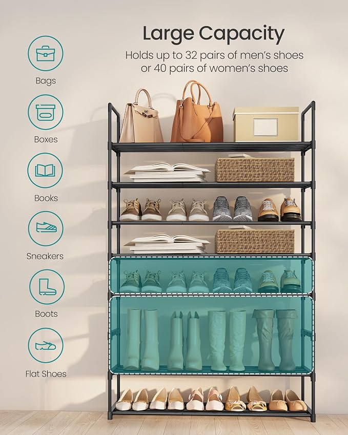 SONGMICS Shoe Rack, 8-Tier Shoe Organizer, Metal Storage Shelf, Upright or - Image 4