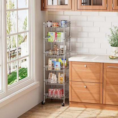 6 Shelves Storage Shelf Wire Closet Bathroom Organizers Metal Pantry Kitchen - Image 9