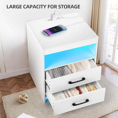 Night Stand with Charging Station and Ambient Light, LED Nightstand with USB-C - Image 4