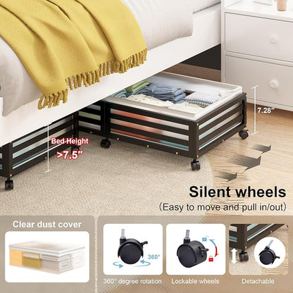 Under Bed Storage with Wheels-Large Bamboo Underbed storage Containers with - Image 3