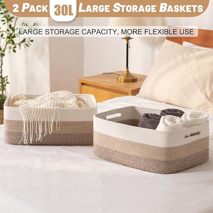 OIASKET Large Storage Basket for Organizing, Woven Rope Basket for Shelves - Image 6