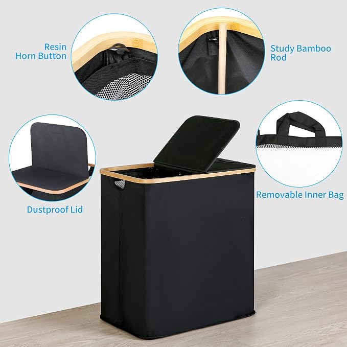 efluky Laundry Hamper with Lid, Double Laundry Hamper with 2 Removable Bags - Image 2