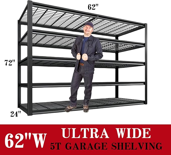 62" W x 24" D x 72" H Garage Shelving Heavy Duty Metal Shelving 5000LBS Storage - Image 3