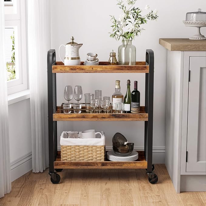 VASAGLE 3-Tier Narrow Storage Cart, Rolling Cart - Image 2