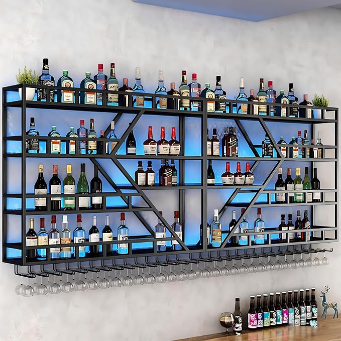 94.48in Metal Wine Rack Wall Mounted, Modern Wine Storage Rack Wall Mounted by AMHRICHO