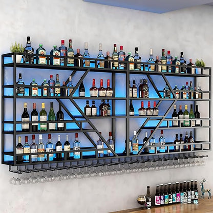 94.48in Metal Wine Rack Wall Mounted, Modern Wine Storage Rack Wall Mounted by AMHRICHO