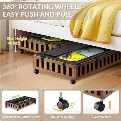 2 Pack Bamboo Under Bed Storage - Image 4
