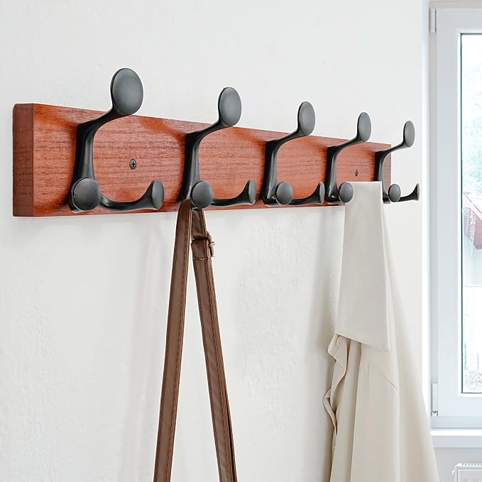 SKOLOO 24-Inch Cherry Wood Coat Rack Wall Mount - Image 3