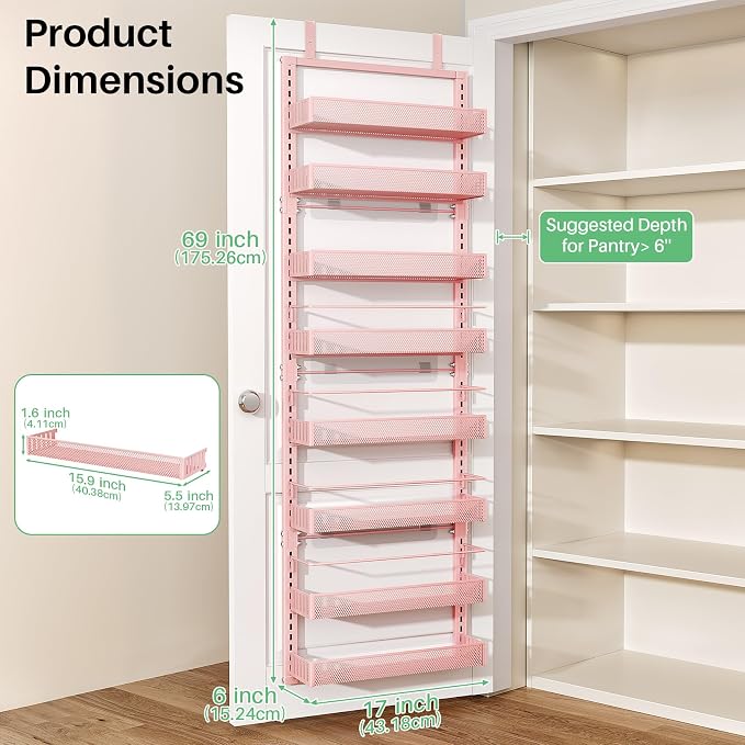 SNTD 8 Tiers Over the Door Organizer, Height Adjustable Spice Rack, Dense Mesh - Image 2