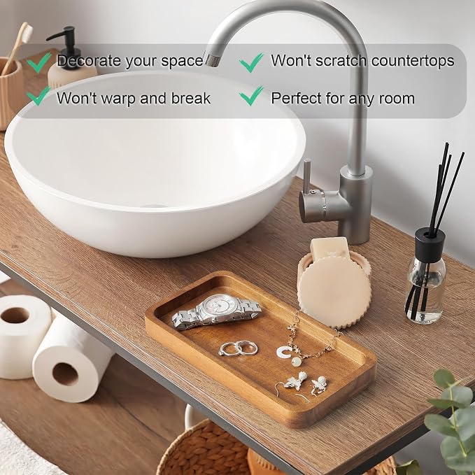 ALELION 8" Acacia Wood Bathroom Vanity Tray - Image 7
