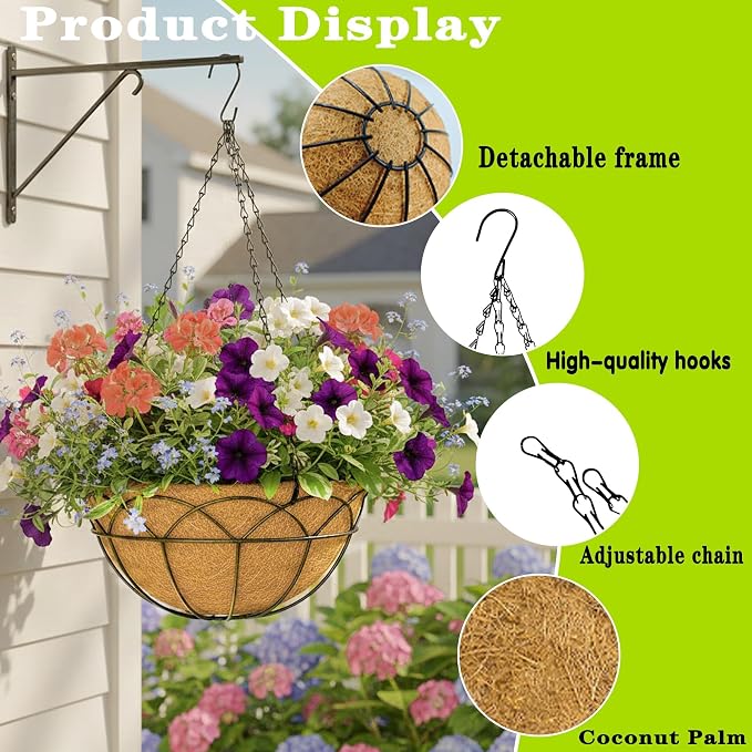 4 Pack 14 Inch Black Wire Hanging Planter - Image 5