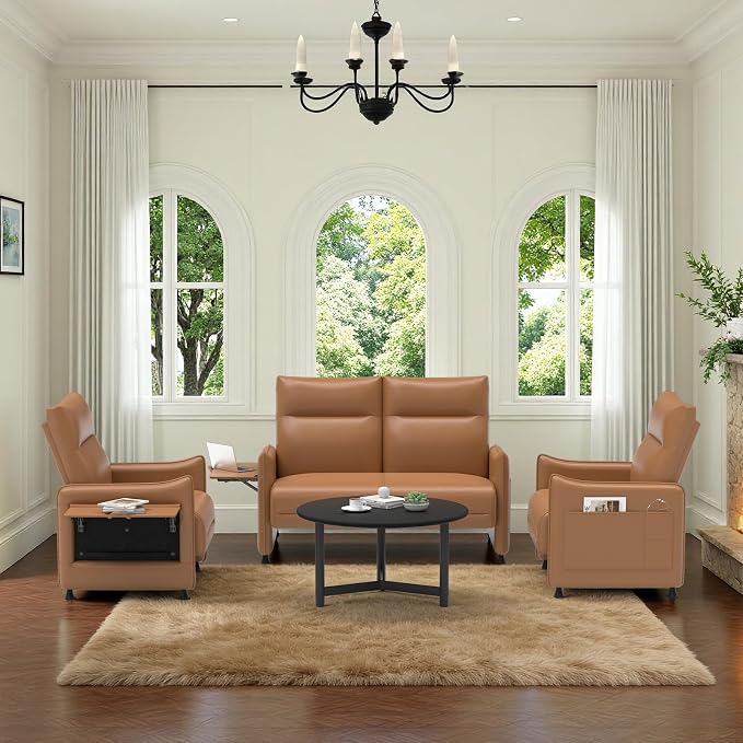 3-Piece Living Room Sofa Set, Faux Leather Loveseat & Accent Chairs Set of 2 - Image 8
