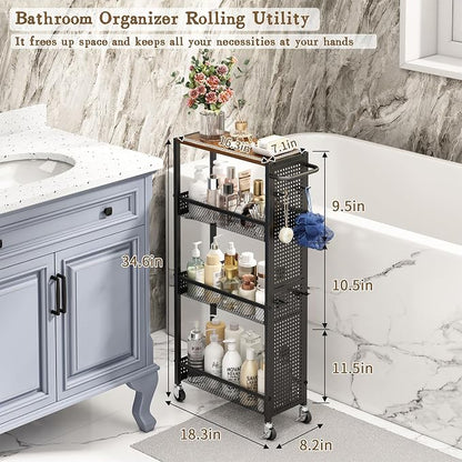 Utility Slim Storage Cart 4 Tier Small Rolling Kitchen Laundry Room - Image 2