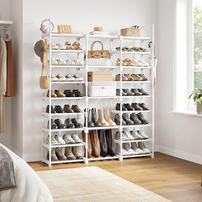 WOWLIVE 9 Tier 3-Column Shoe Rack, 50-55 Pairs Stackable White | 50in long - Image 4