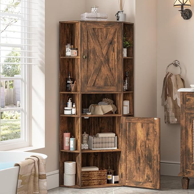 Farmhouse Corner Cabinet with Storage, Tall Corner Storage Cabinet with - Image 3