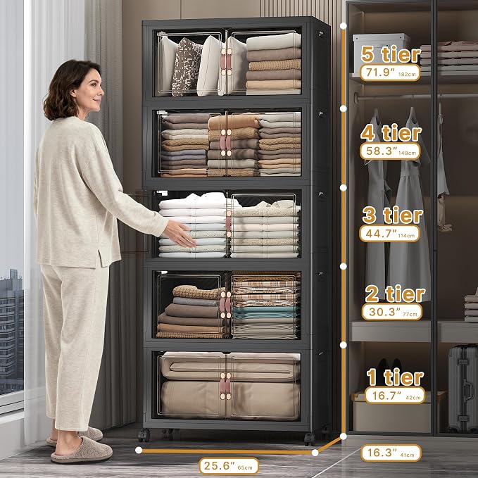 UAMFURI Stackable Storage Bins, 560QT Collapsible Drawers - Image 2