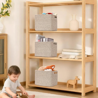 3 Pack Cube Storage Bin, 9”x9”x7” Cotton Rope Woven Baskets - Image 7