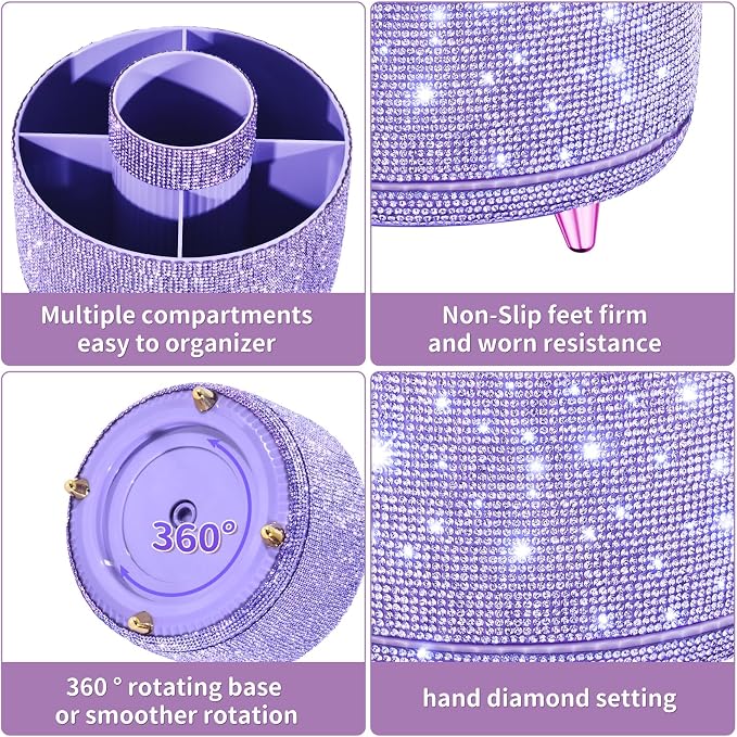 fanado Bling Diamond Makeup Brush Holder, 360° Rotating Makeup Organizer - Image 3