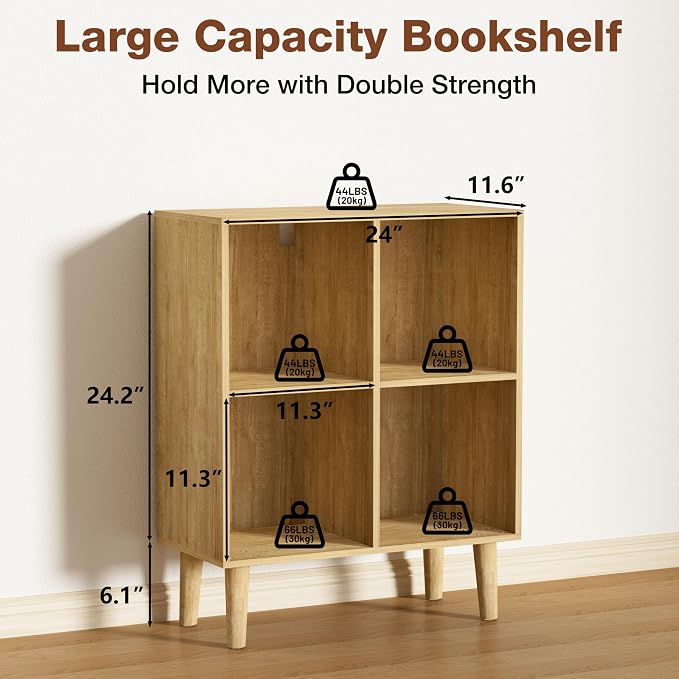 4 Cube Bookcase, Wooden Book Shelf Cube Storage Organizer - Image 3