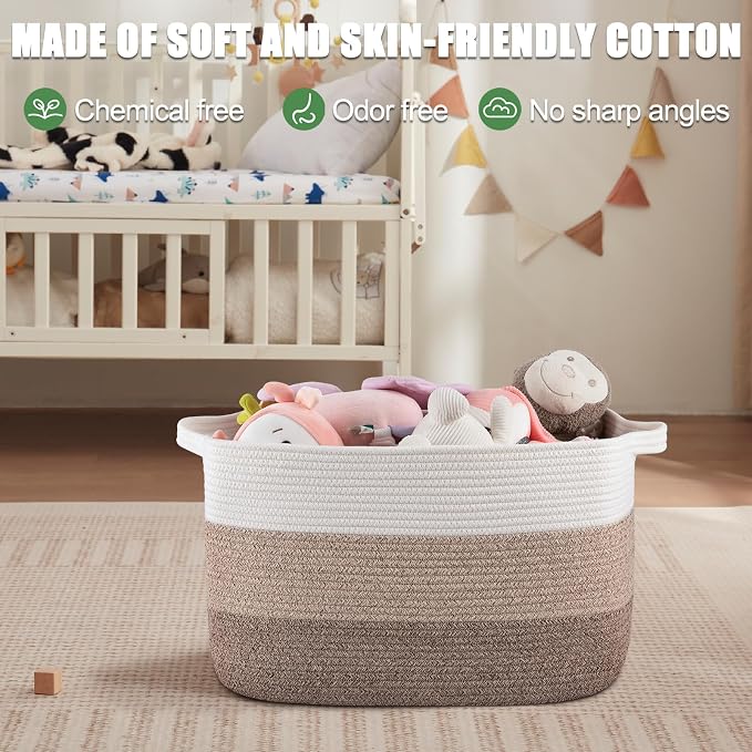 65L Large Storage Basket, Cotton Rope Woven Blanket Basket, Toy Storage - Image 6