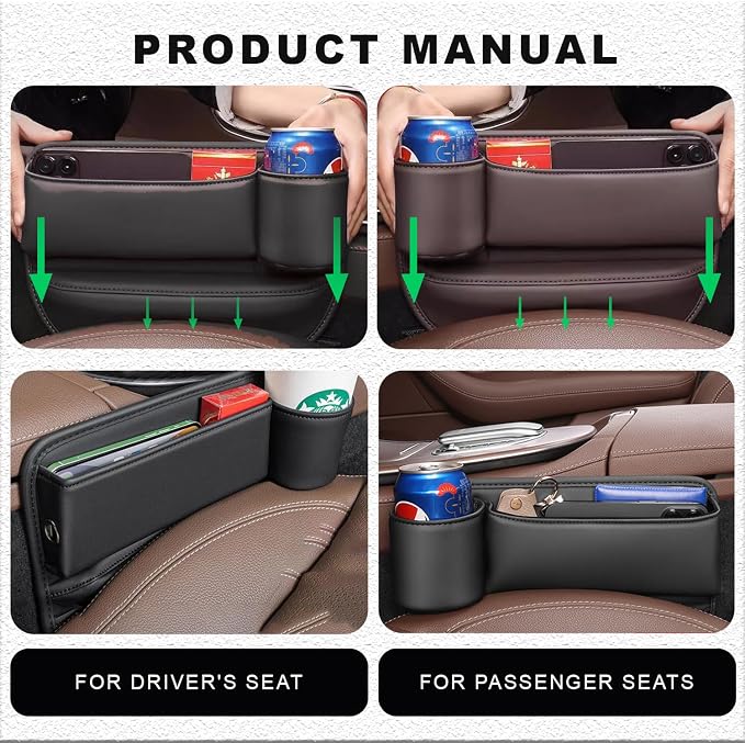 2-Pack Car Leather Cup Holder Gap Bag, Adjustable Car Seat Gap Storage Box - Image 4