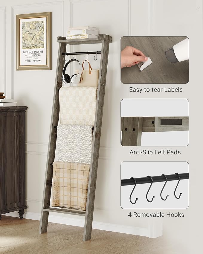 Blanket Ladder Shelf, Decorative Quilt Rack, 6-Tier Farmhouse Ladder Holder - Image 4