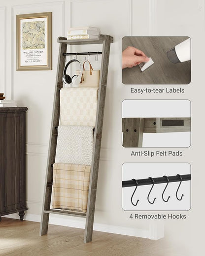 Blanket Ladder Shelf, Decorative Quilt Rack, 6-Tier Farmhouse Ladder Holder - Image 4