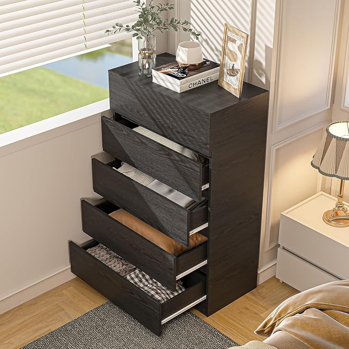 furtble 5 Drawer Dresser, 43.6" Tall Black Dressers - Image 4
