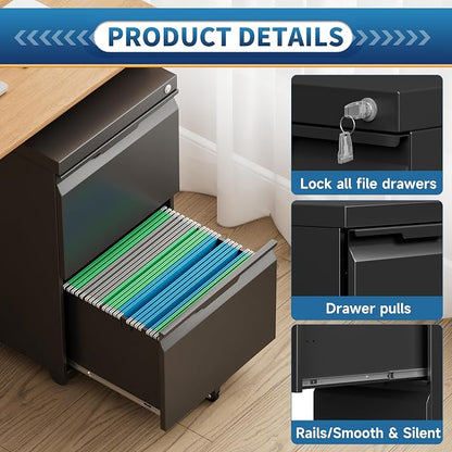 2 Drawer File Cabinet with Lock, Rolling Vertical File Cabinets - Image 5