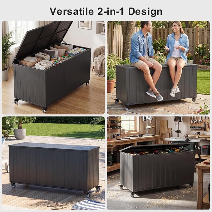 Outdoor Storage Box with Wheels 250 Gallon, Metal Deck Boxes Waterproof - Image 5