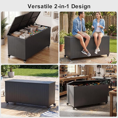 Outdoor Storage Box with Wheels 250 Gallon, Metal Deck Boxes Waterproof - Image 5