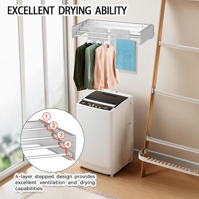FOCHIER F Laundry Drying Rack Wall Mounted Clothes Drying Rack White, 23.6" | - Image 6