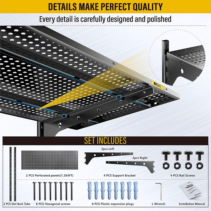 2 Tier 1.3x4ft Garage Shelving Wall Mounted, 15.6x48inch per Shelf Height - Image 6