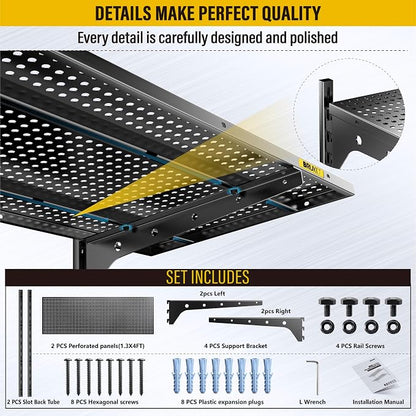 2 Tier 1.3x4ft Garage Shelving Wall Mounted, 15.6x48inch per Shelf Height - Image 6