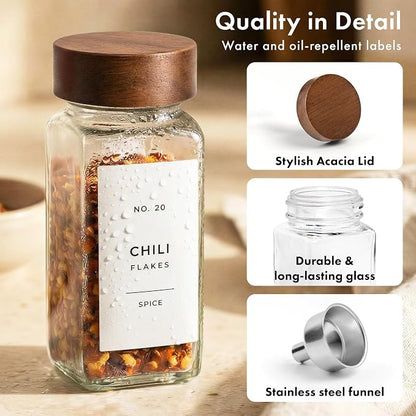 EDELHAUS Glass Spice Jars with Label, 24x Acacia Wooden Lids - Image 9