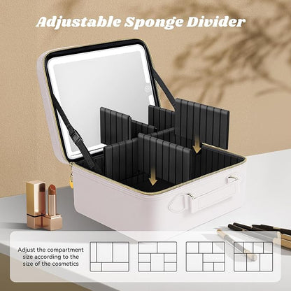 JUSRON Travel Makeup Bag With LED Mirror, Cosmetic Train Case with Light up - Image 4