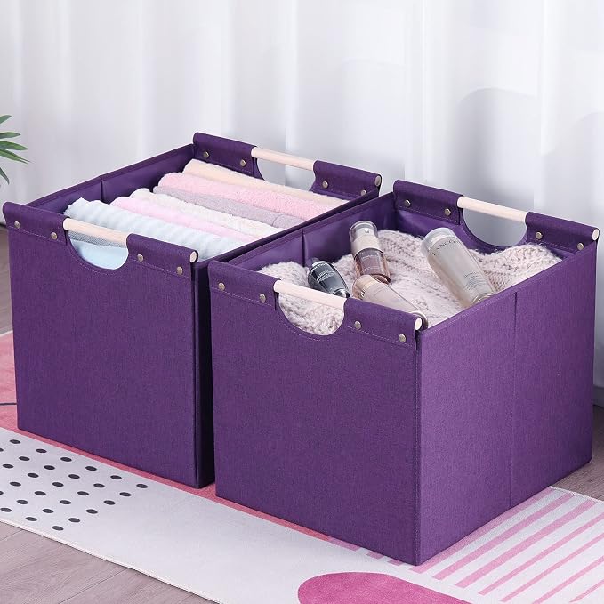 HOONEX Large Collapsible Storage Bins, Linen Fabric, Storage Baskets - Image 3