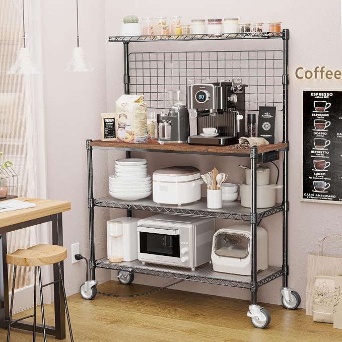 Leteuke Bakers Rack with Power Outlet & Storage, 36 Inch Microwave Stand - Image 5