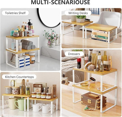 Simple Trending Bamboo Cabinet Organizer Shelf, Stackable Expandable Spice Rack - Image 7
