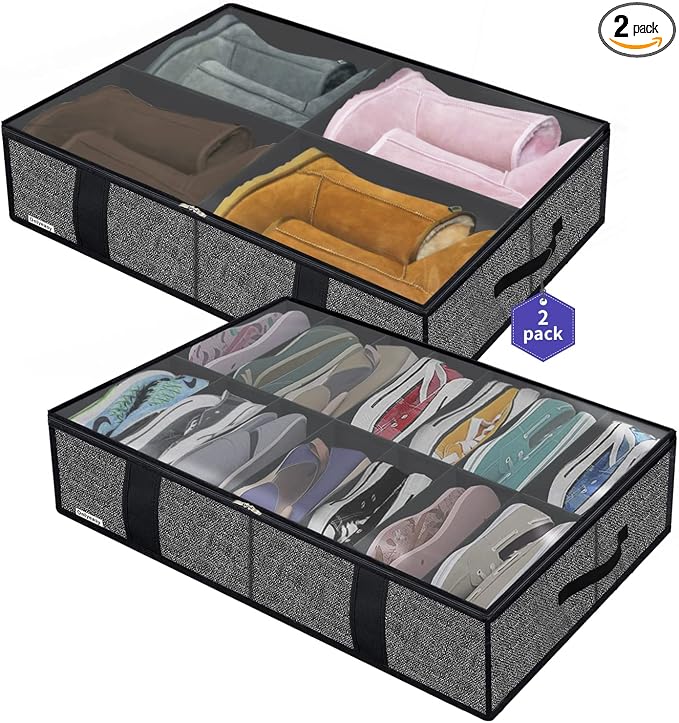 Onlyeasy 2 Pack Under Bed Shoes Storage Bag Organizer, Collapsible Shoe Boot by Onlyeasy