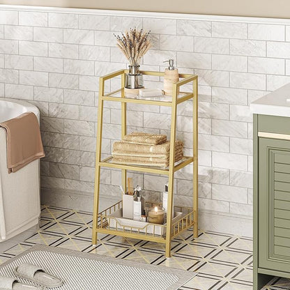 HOOBRO Gold Glass Shelf Stand, 3 Tier Standing Shelf Unit, Bathroom Organizer - Image 4