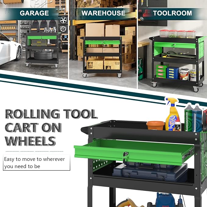 3 Tier Rolling Tool Cart on Wheels - Image 7