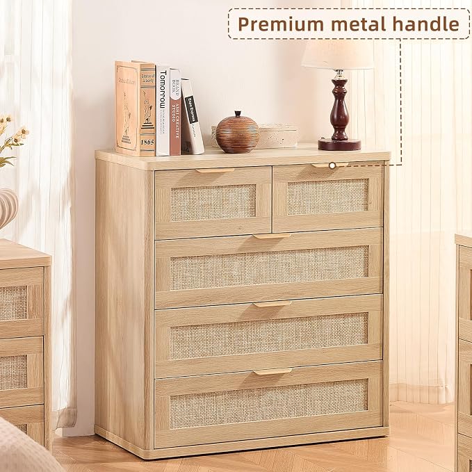 LEYAOYAO Rattan Dresser for Bedroom Set of 2, 33.5" Tall Chest of Drawers - Image 7