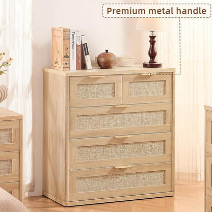 LEYAOYAO Rattan Dresser for Bedroom Set of 2, 33.5" Tall Chest of Drawers - Image 7