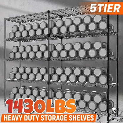 70" W Storage Shelves 1430 LBS Heavy Duty Wire Shelving, 5 Tier Adjustable - Image 3