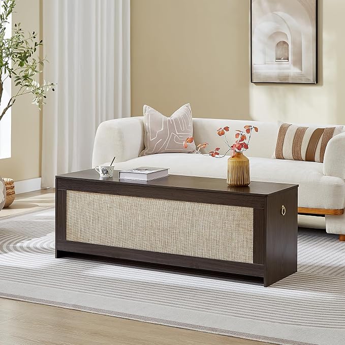 51.2" Storage Chest, Obsidian Black | Extra Large, Rattan Storage Bench - Image 5