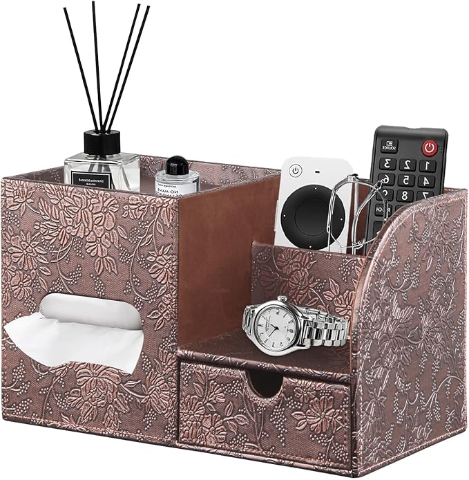 Square Tissue Box Cover with Drawer Storage and Tray on Top, PU Leather Tissues by Thelittlebeautyoflife