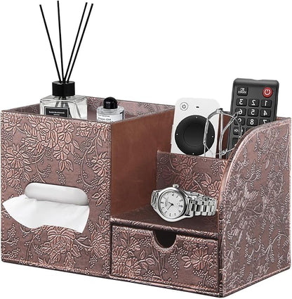 Square Tissue Box Cover with Drawer Storage and Tray on Top, PU Leather Tissues by Thelittlebeautyoflife
