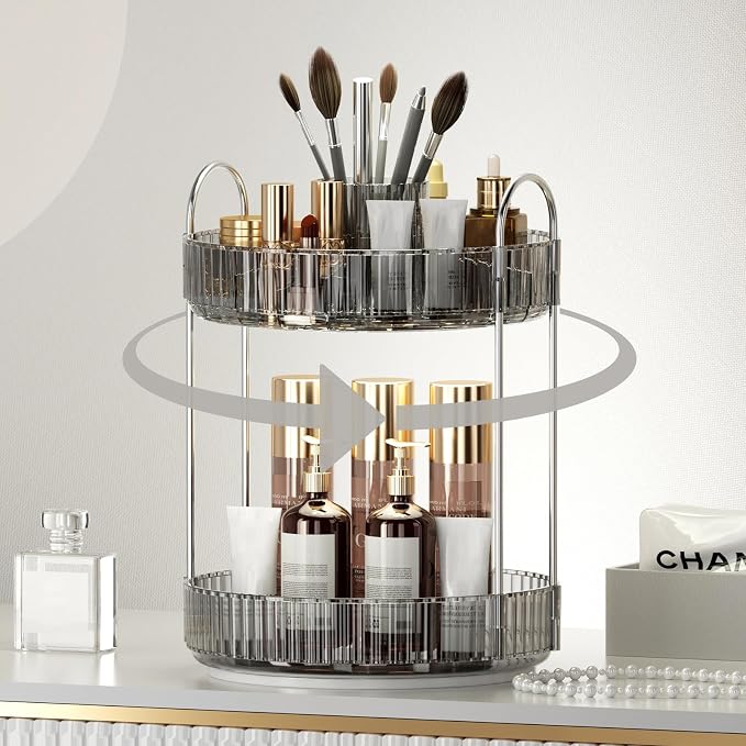 360° Rotating Makeup Organizer, Upgraded 2 Tier Skincare Perfume Organizers - Image 7