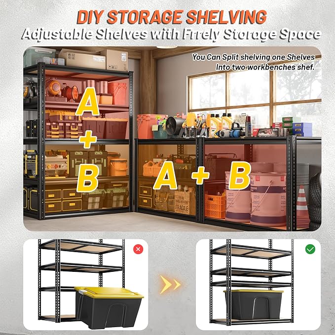 72" H Garage Shelving, 5 Tier Garage Storage Shelves Adjustable 2200LBS - Image 5